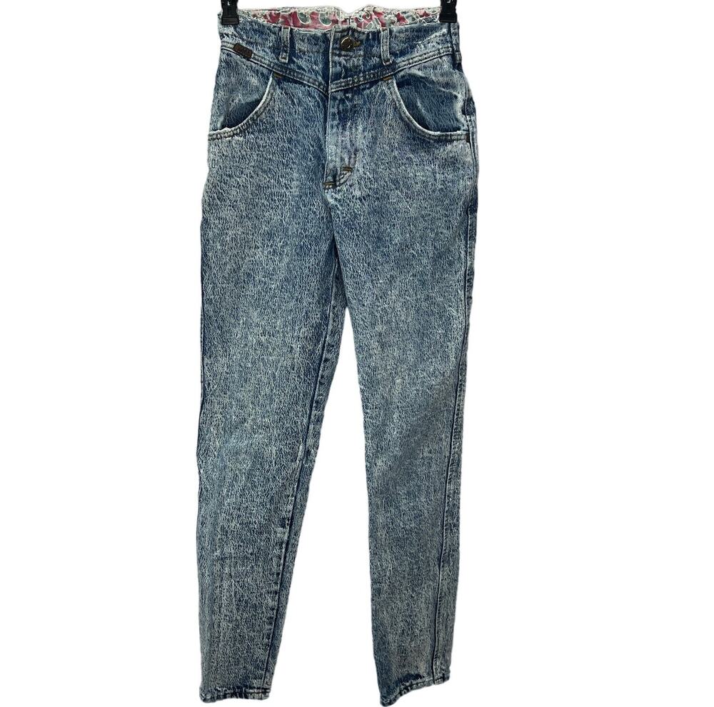 Vintage LEE Juniors High Waist Tapered Acid Wash Jeans Size 5 24x30 Long 80s/90s